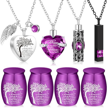 Shimeyao Set of 8 Small Urns for Human Ashes Cremation Urns Keepsake Ash Holders Family Tree Memorial Heart Locket Waterproof for Adults Women Men Loved Ones(Purple) - color: Purple