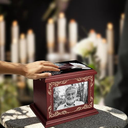 ADMLC Cremation Urns for Human Ashes Adult Up to 200 IBS with Photo Frame | 100% Wooden Handcrafted Memorial Keepsake Urn for Ashes,Funeral Burial Caskets Urn Suitable for Male Female Men Women Dad Mom