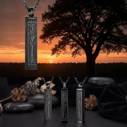 abooxiu Urn Necklace for Ashes Memorial Cremation Jewelry for Ashes Stainless Steel Ashes Jewelry Cube Ashes Necklace Bar Urn Pendant for Women Men - style: Engraved-Tree of Life-Black