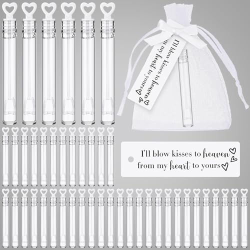 Simgoing 60 Pcs Funeral Favor Bubble Wands Send Off Celebration of Life Favors for Guests Funeral Memorial Gifts Sympathy Thank You Tags Return Blow Kisses to Heaven (Heart Style)