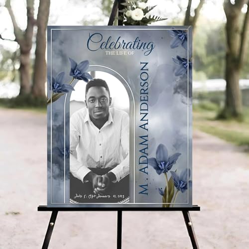 Blue Floral Funeral Welcome Sign, Celebration of Life Welcome Sign, in Loving Memory Sign, Celebration of Life Funeral Sign, Celebration of Life Sign, Memorial Sign with Photo #ghg1 - color: Version #11