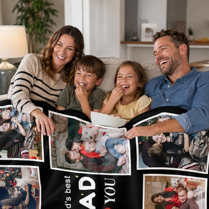 Fathers Day Birthday Gift for Dad Custom Blanket with 8 Photo & Text, Personalized Blankets with Picture to My Dad, HD Printing Customized Flannel Throw Blanket Gifts for Best Daddy Grandpa Ever - color: Dad-3