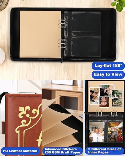 Memorial Photo Album 4x6 100 Photos, Leather Memory DIY Scrapbook with 25 Sheets and 20 Blank Kraft Sheets, Sympathy and Bereavement Gift for Loss of Loved One Condolences Gifts - color: Brown