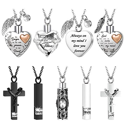 Henoyso 9 Pcs Cremation Urn Necklace for Ashes Heart Cross - color: White