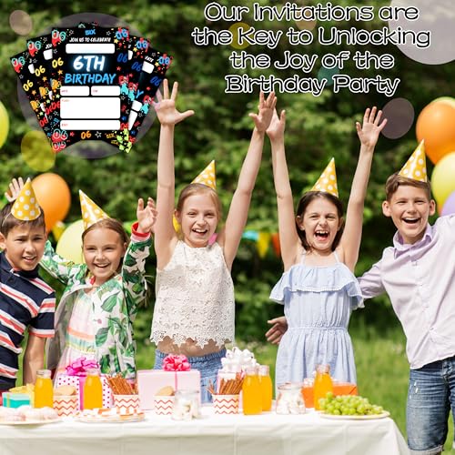 Birthday Invitations for Boys- Glow Neon 6th Bday Invites with Envelopes (25-Count) - Digital Number Party Invite Cards for Party Supplies Favors Decorations-H01 - style: Neon 6th