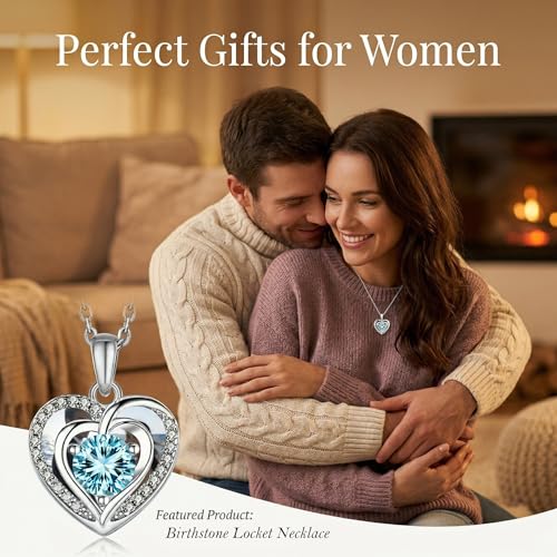 Locket Heart Necklace that Holds Pictures Photo Lockets Birthstone Pendant Anniversary Memorial Jewelry Gifts for Women - color: 03-March-Silver-Heart Locket
