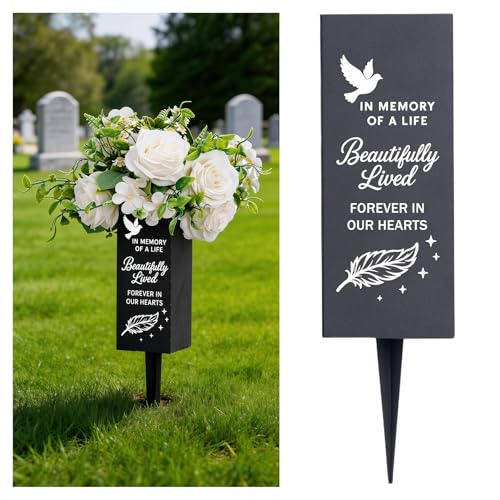 Cemetery Vases for Grave, Metal Cemetery Grave Flower Vase with Drainage Holes for Fresh/Artificial Flowers,Flower Holder Memory Sign for Loss of Father/Dad Memorial Day Vases - color: Love