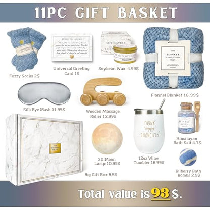 AHAGIFTREE Gift Baskets for Women,11PC Care Package,Think of You, surgery recovery gifts for women,Get Well Soon After Surgery,Birthday Gifts,Thank You,Sympathy Gift Baskets - color: Blue