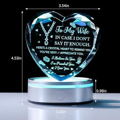Crystal Heart Wife Gift Laser Engraved Love Message - color: Wife Gift-2