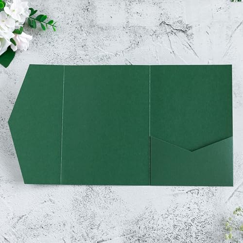 20 PCS Emerald Green Tri-fold Laser Cut Wedding Invitation Pockets for 5x7 Wedding Cards Bridal Shower Engagement Quinceanera Invitation - color: Emerald Green