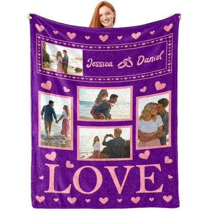 D-Story Custom Blanket with Picture Couples Gifts Valentines Day Gifts for Her Him Personalized Photo Blanket Customizable I Love You Gifts for Girlfriend Boyfriend Wife Husband Love - color: Love