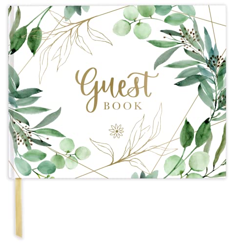 bloom daily planners Wedding Guest Book (120 Pages) Guest Sign-in Book Guest Registry Guestbook - White Cover with Gold Foil, Gilded Edges and Gold Page Marker Hardbound 7" x 9" (Eucalyptus) - color: Eucalyptus