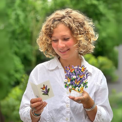 Freshcut Paper Pop Up Cards, Mini Lavender & Butterflies, 6 Inch Life Sized Forever Flower Bouquet 3D Popup Greeting Card, Birthday Cards, Thank You Card, Blank Notecard & Envelope (Pack of 3) - color: Lavender & Butterflies, size: 6 inches (Pack of 3)