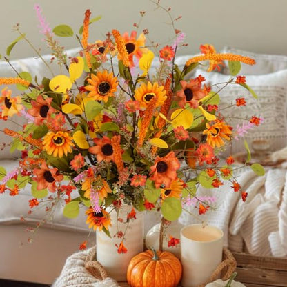 8PCS Artificial Fall Flowers, Fake Sunflower for Cemetery, Orange, 23in - color: Orange-8pcs