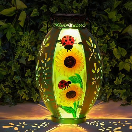STARSOUL Solar Lantern Outdoor Waterproof, Hanging Solar Lantern for Patio Garden Yard Decor, Sunflower Garden Decor, Sunflower Gift for Women - color: Sunflower