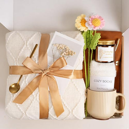 Get Well Soon Self Care Gift Basket for Women, Teacher Appreciation Gifts Thinking of You Care Package Mothers Day Birthday Box for Women Her Sister Wife Girlfriend Friend Grandma Coworker (White) - color: White