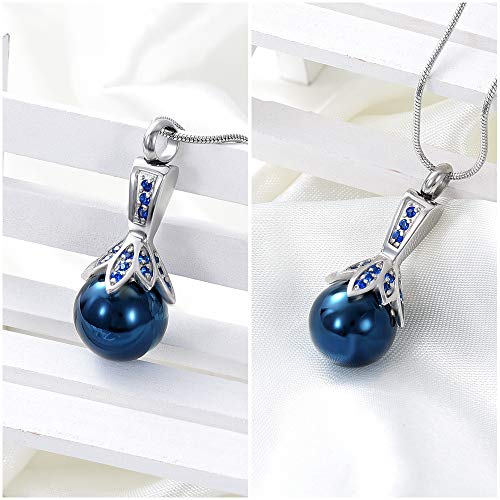 Memorial Jewelry Pearl Urn Necklace - Cremation Ashes Holder Keepsake for Women - color: Blue-2