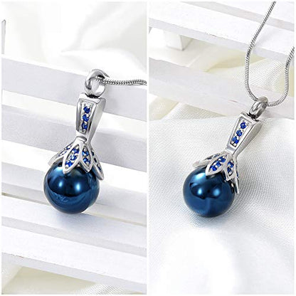 Memorial Jewelry Pearl Urn Necklace - Cremation Ashes Holder Keepsake for Women - color: Blue-2