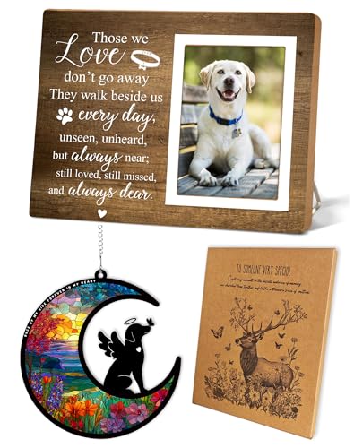 Memorial Picture Fram&Dog Memorial Suncatcher Gift Set, Pet Picture Frame, Sympathy Gifts for Loss of Loved Pet, Bereavement Gifts for Loss of Dog, Remembrance Photo Frame or Memorial Gift, Fits 4x6In Photo(GXK01) - color: GXK01
