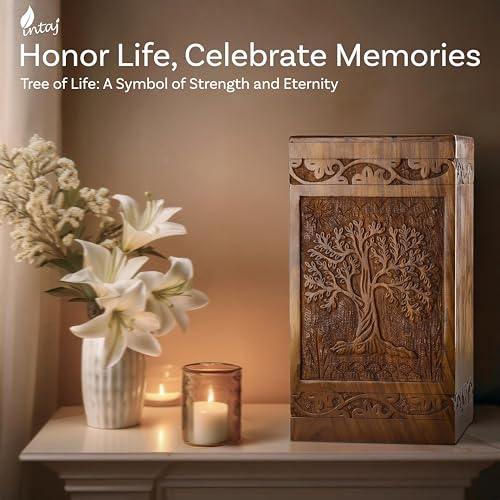 Tree of Life Wooden Urn for Human Ashes, X-Large 250 cu in, Rosewood - color: Rosewood Tree of Life, size: X-Large (250 cu in)
