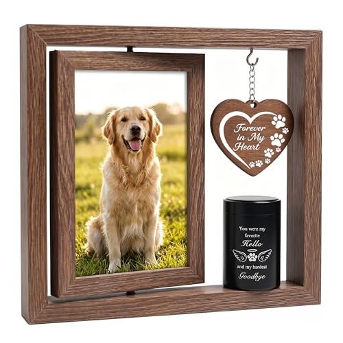 Memorial Gifts for Loss of Pet - Memorial Picture Frame and Small Urn Set - color: Rustic Brown