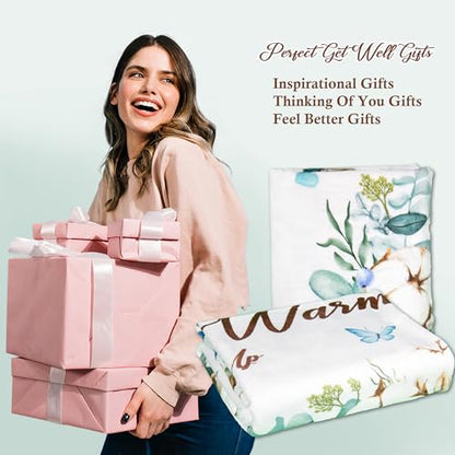 Get Well Gifts for Women, Inspirational Gifts for Women, Sympathy Gift, Thinking of You Gifts, Birthday Gifts for Woman, Feel Better After Surgery, Healing Blanket Throw 50“x60” - color: Warm Hug