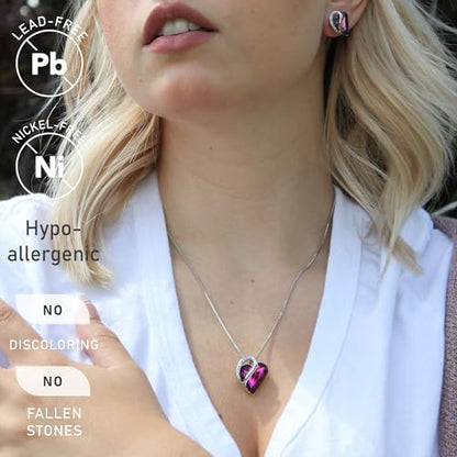 Leafael Gift Necklaces for Women, Infinity Love Birthstone Heart Crystal Pendant, Birthday Anniversary Jewelry for Wife, Mom, and Her, Silver Plated, 18" + 2" Adjustable Chain - color: 02a-February-Amethyst Pink