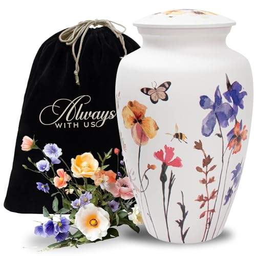 Cremation Urns for Human Ashes Adult Female | Human Urn for Ashes for Women | Decorative for Cremation, Funeral, Burial, Home | Handcrafted Large Size - Wildflower - size: Large