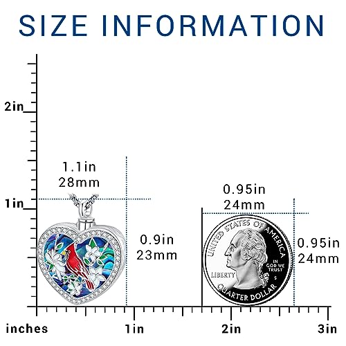 Eusense Cremation Jewelry for Ashes Urn Necklace to Put Ashes In 925 Sterling Silver Memorial Pendant Heart Urn Necklaces for Ashes Necklace for Women Men - style: G-Red Cardinal Urn Necklace-Abalone Shell