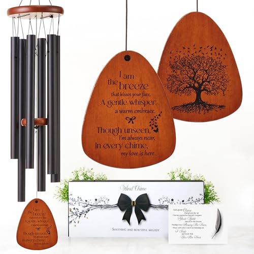 32 Inch Memorial Wind Chimes for Loss of Loved One, in Memory Sympathy Gift | Memorial gift for loss of mom, dad or husband — a lasting sympathy & bereavement keepsake that outlasts flowers, poem card - color: Teardrop, size: 32" Black