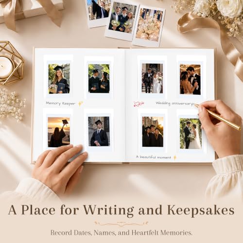 Ruibytree 128 Pockets Instax Mini Photo Album for 2x3 Pictures, Beige | Writing Space, Premium Linen Hardcover, Flat-Fit Pockets, Wedding Guest Book for Polaroid 2x3 Photos, Graduation Keepsakes - color: Beige