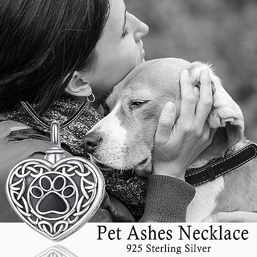 Dreamboat Pet Urn Necklace for Dog Cat Ashes 925 Sterling Silver Paw Print Cremation Keepsake Pendant Celtic Knot Memorial Jewelry Gifts for Women Men - style: 03A-Heart (Silver)