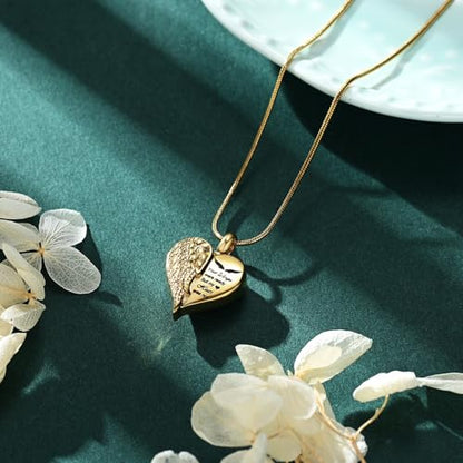 Love Heart Cremation Jewelry Urn Necklaces Wing Urn Necklaces for Ashes Memorial Keepsake Pendant for Women Men Gifts With Funnel Kit & Bag - color: Gold