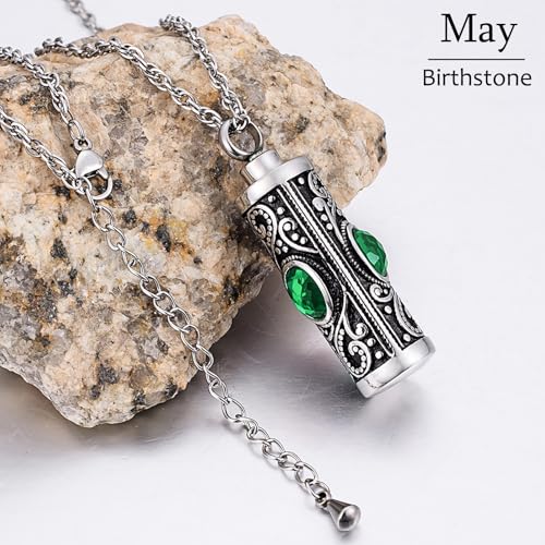 XIUDA Crystal Cremation Urn Necklace for Ashes Keepsake Stainless Steel Memorial Pendant with Flower - color: Emerald