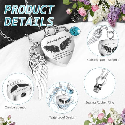 Ecation 12 Set Small Urn Cremation Jewelry Necklaces for Ashes Stainless Steel Keepsake Urns Memorial Locket Mini Ash Holders Waterproof for Human Adult Female Male Family Loved One(Light Blue) - color: Light Blue