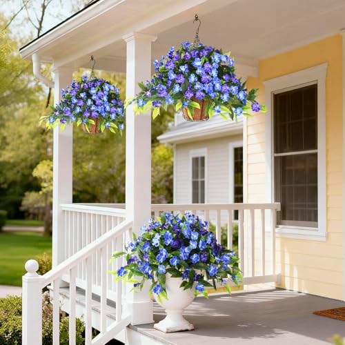 Hommyea Artificial Flowers for Outdoor, 2 PSC UV Resistant Fake Plants - color: Deep&light Blue