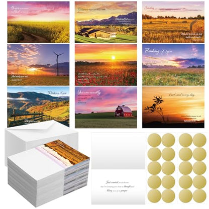 Dunzoom 100 Pack Religious Thinking of You Cards Bulk Set with Envelopes Stickers 10 Floral Landscape Designs Assort Christian Thinking of You with Greeting Card Scripture Inspirational Blessing 4 x 6 - style: Thinking of You