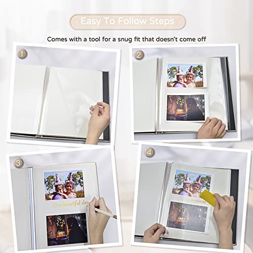 Popotop Large Photo Album Self Adhesive 4x6 5x7 8x10 Scrapbook Album DIY Picture Book,Gifts for Mom,Family Baby and Wedding,with Metal Pen and Plastic Board - color: Beige, size: 11.5"x10.6"60pages