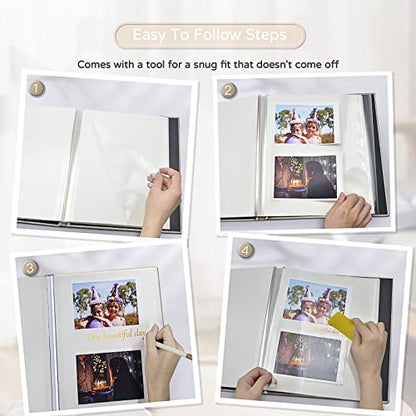 Popotop Large Photo Album Self Adhesive 4x6 5x7 8x10 Scrapbook Album DIY Picture Book,Gifts for Mom,Family Baby and Wedding,with Metal Pen and Plastic Board - color: Beige, size: 11.5"x10.6"60pages