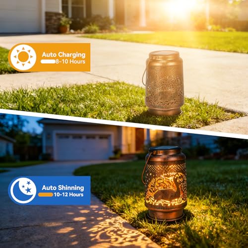 Deer Solar Lanterns Outdoor Waterproof, Birthday Gifts for Women | Garden Decor Gifts for Mom, Metal Solar Hanging Lights for Patio、Yard、Balcony、Porch - style: Deer