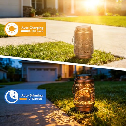 Deer Solar Lanterns Outdoor Waterproof, Birthday Gifts for Women | Garden Decor Gifts for Mom, Metal Solar Hanging Lights for Patio、Yard、Balcony、Porch - style: Deer