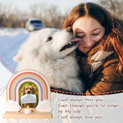 Dog Memorial Gifts for Loss, Rainbow Bridge Dog Memorial Gifts | Pet Remembrance Loss Sympathy for Dogs & Cats Passed Away, Solid Wood Rainbow Bridge Picture Frame Hold 4x6 Photo