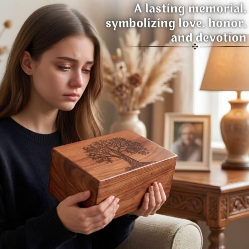 Handmade Wooden Urn for Human Ashes - Wooden Tree of Life Adult Urns - Funeral Urn for Men Women - Male Female Cremation Urn for Ash Rosewood (L-10X7X5''-260 Cu in)