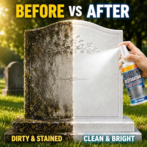 Headstone Restoration & Cleaning Spray,Tombstone & Monument Cleaning Spray,for Granite Marble Cemetery Memorials,Stone Cleaner Gravestone Cleaning Kit (2PC)
