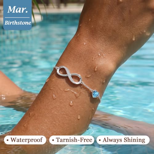 CDE 925 Sterling Silver Infinity Birthstone Bracelet Jewelry Gift for Women | Hypoallergenic,Non Tarnish,Heart CZ,Nickel-Free & Lead-Free,Anniversary Christmas Birthday Idea Gifts for Wife Girlfriend Her - color: 03-Mar