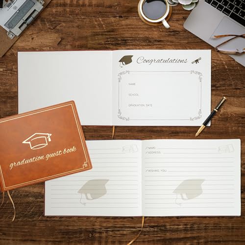 Graduation Guest Book 2026 - Memory Scrapbook for College Gifts Graduation, Guest Book for Graduation Party Sign-In with Custom Message 120 Pages, 7x9 Inch Elegant Graduation Yearbook (Brown) - color: brown