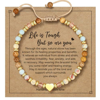 yupoxiu Natural Stone Bracelets - Inspirational Birthday Gifts for Women | Thinking of You & Get Well Soon Gifts for Women, Unique Jewelry Gift for Friend, Sister, Her - style: D-Shoushan &Life is Tough