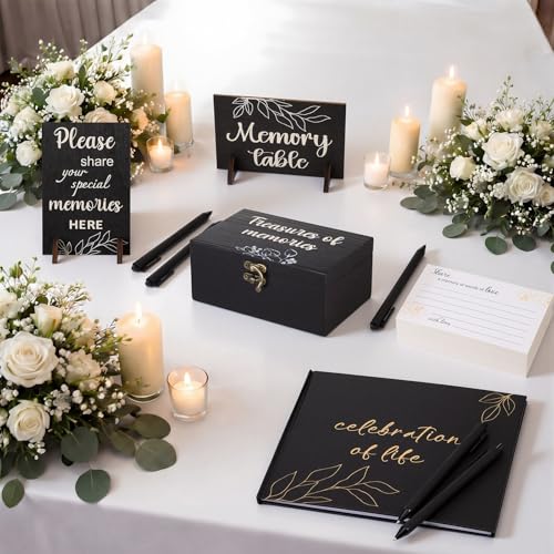 Celebration of Life Guest Book Funeral Memory Cards, Gold Leaf - style: Gold Leaf