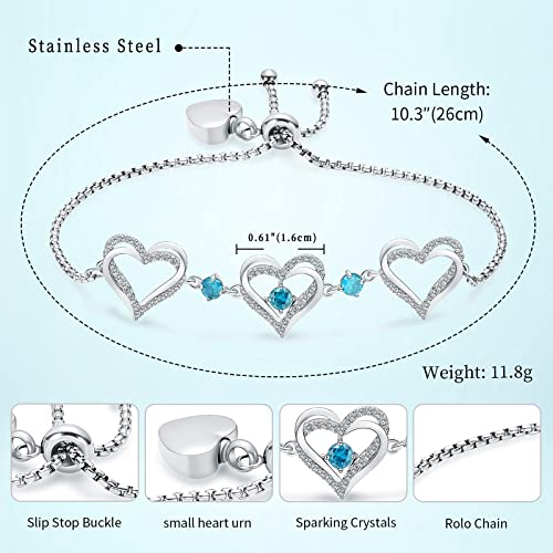 shajwo Heart Urn Bracelet for Ashes for Women - color: Silver-Light Blue
