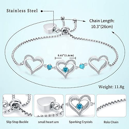 shajwo Heart Urn Bracelet for Ashes for Women - color: Silver-Light Blue